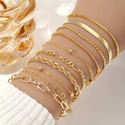 11pcs Snake Chain Bracelet Set - Boho Heart Geometric Jewelry for Women 2025
