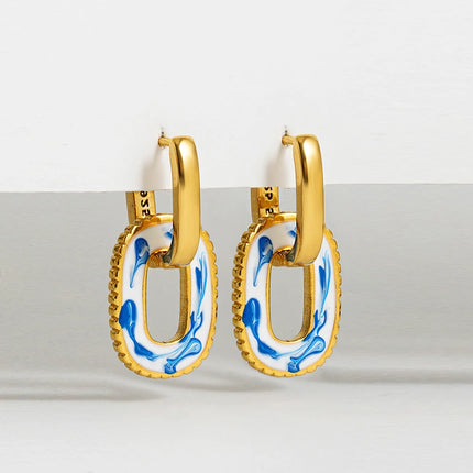 Asymmetric Ceramic Flower & Pearl Hoop Earrings