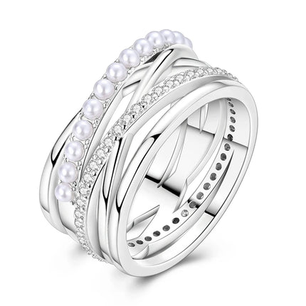 925 Silver Interwoven Line Ring - Zircon Geometric Winding Engagement Ring