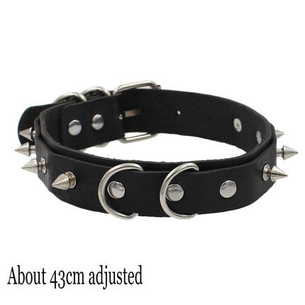 Black Punk Choker Necklace - PU Leather Heart Lock Key Spike Gothic Collar