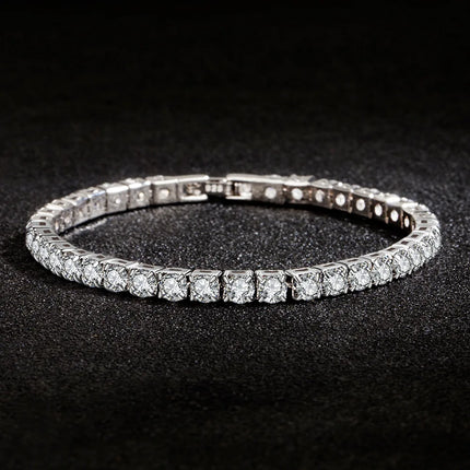 S925 Sterling Silver Tennis Bracelet - 4mm Zircon Engagement Wedding Jewelry (16-20cm)