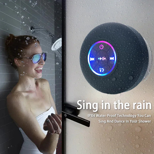 Waterproof Bluetooth Speaker with LED & Suction Cup - IPX4 Portable Audio