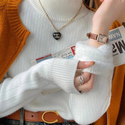 Fleece-Lined Turtleneck Sweater - Thermal Knit Pullover
