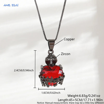 Sacred Red Heart Cross Necklace - Gold Plated Cubic Zircon Pendant