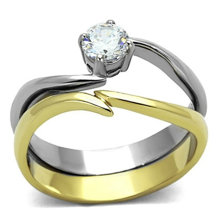 Two-Tone Gold Ring - IP Gold Stainless Steel with Clear AAA Grade CZ