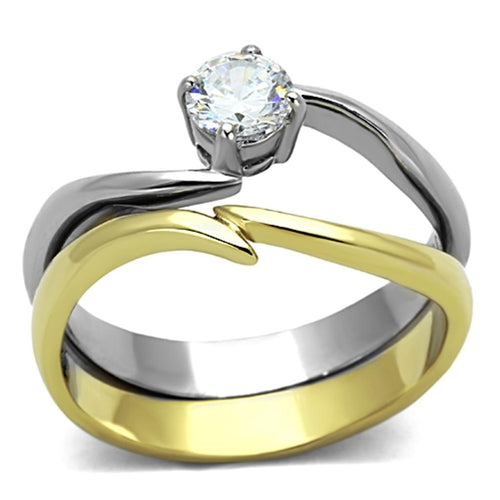 Two-Tone Gold Ring - IP Gold Stainless Steel with Clear AAA Grade CZ